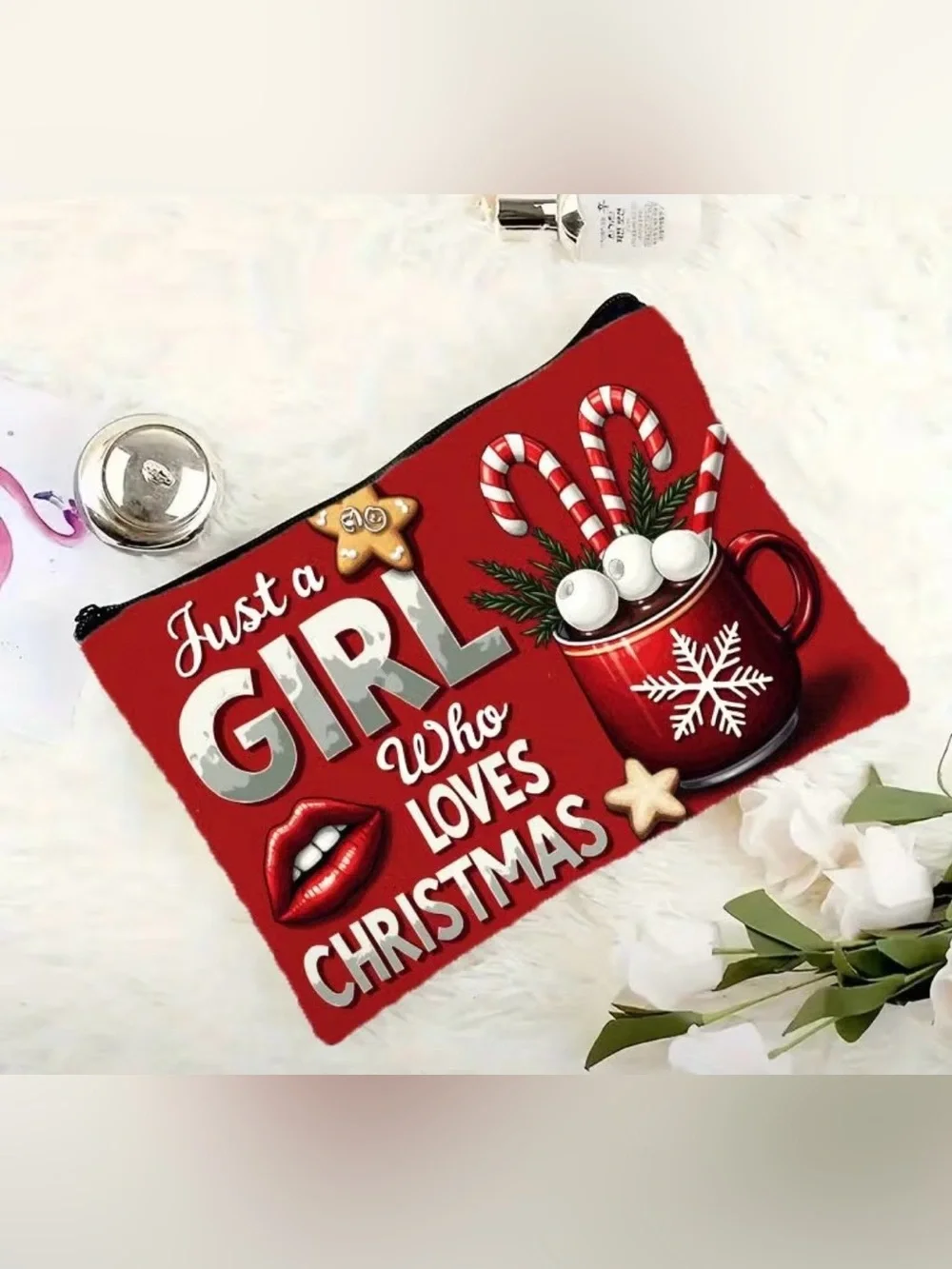 Just a Girl Who Loves Christmas Red Zip Pouch- Festive